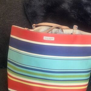 kate spade Multicolor Striped Tote - Coral, Aqua & Navy